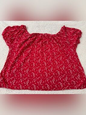 GAP Red White Printed Off-Shoulder Blouse